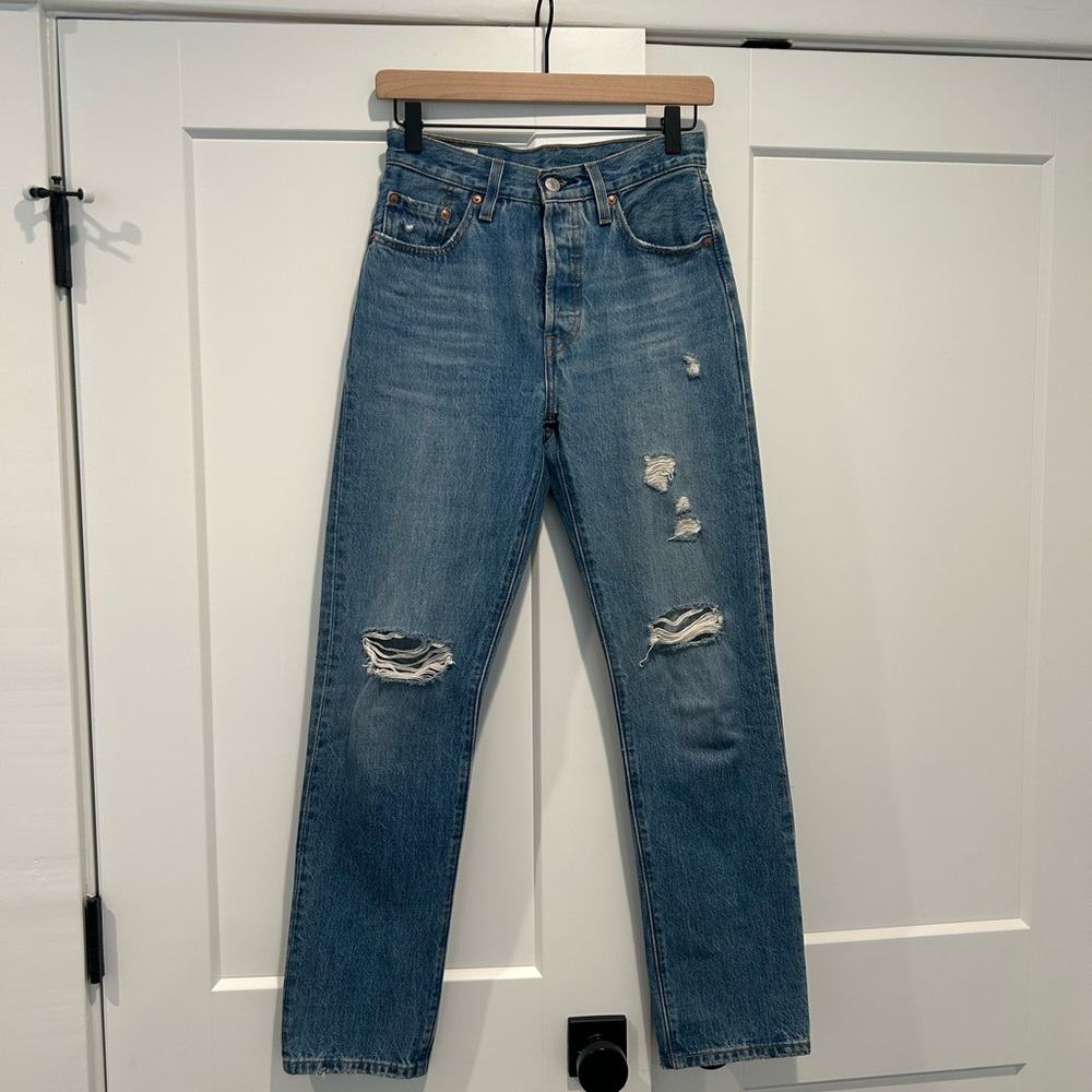 Levi's 501 Straight Blue Ripped Jeans